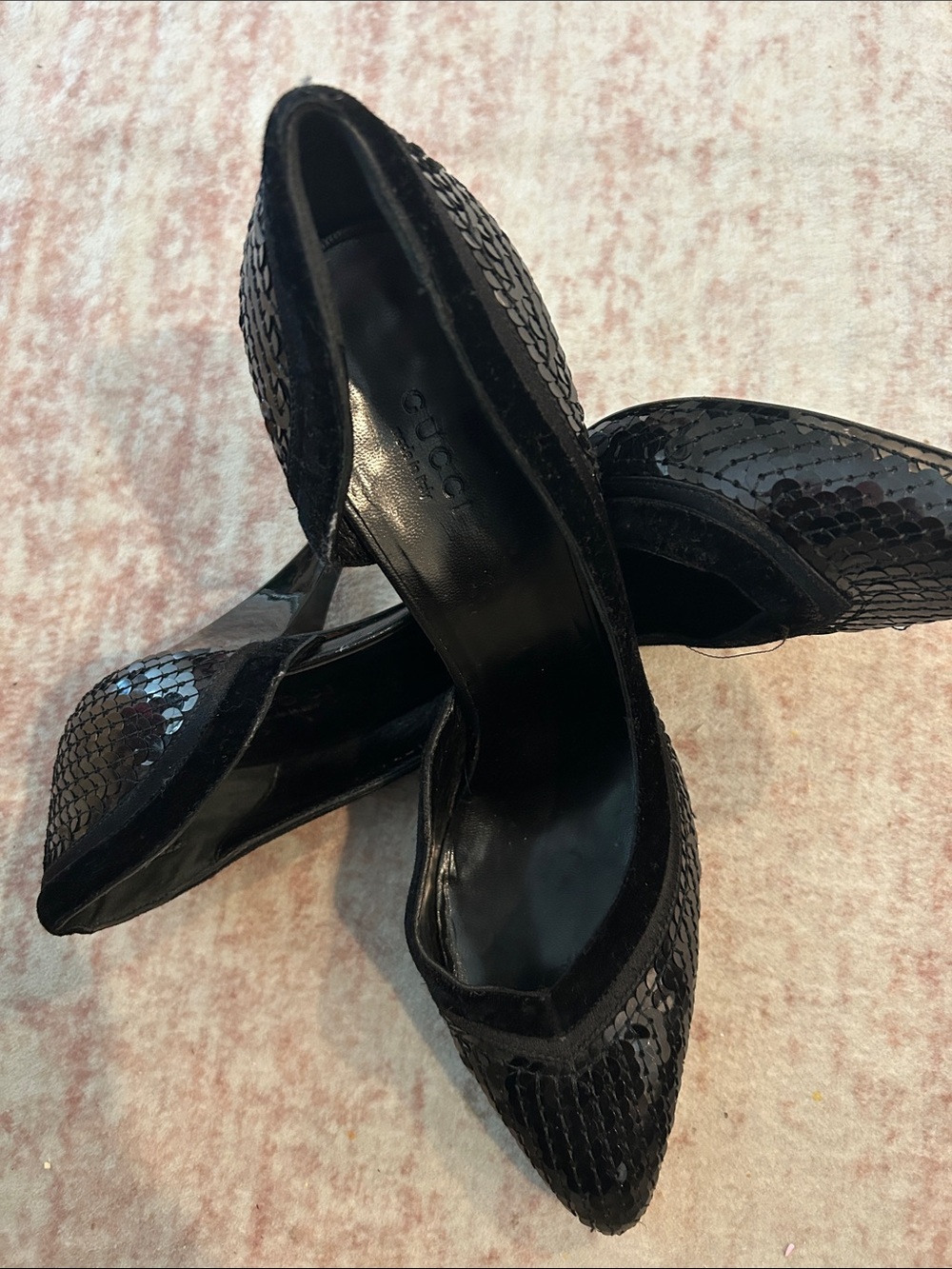 Gucci Black Sequin Pointed-Toe Heels